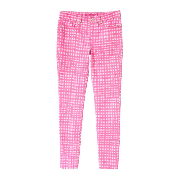 Vintage Lilly Pulitzer Pink Tag Pants – Hot Pink Grid Print Jeans – Size 10 - Picture 3 of 7